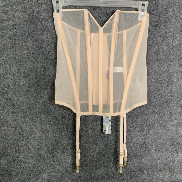 Maison Close Corset With Suspenders Sheer Pink Peony NWT Women Sz 8